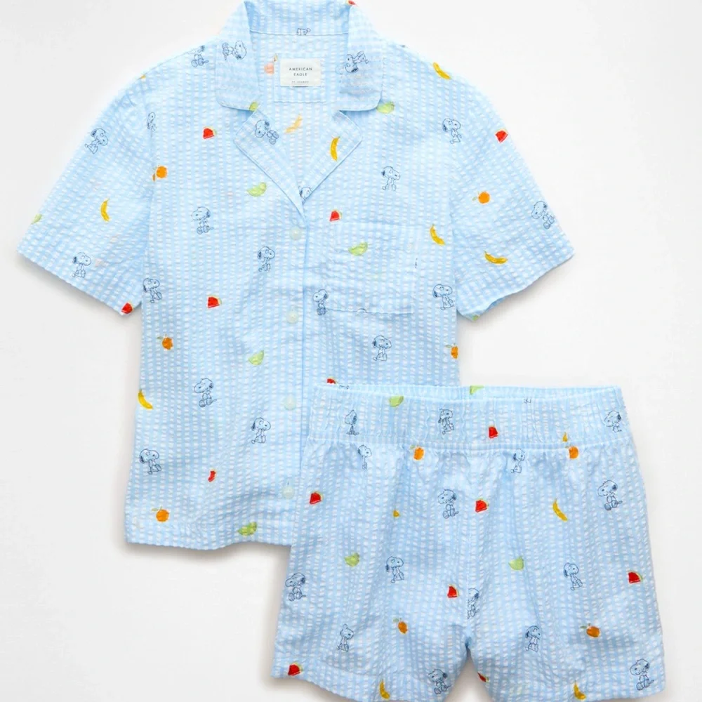 🍉🍌🍏American Eagle Snoopy Fruit Seersucker PJ Set🍌🍏🍉 - Picture 2 of 4